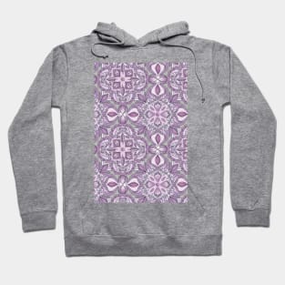 Lavender & Grey - Colored Crayon Floral Pattern Hoodie